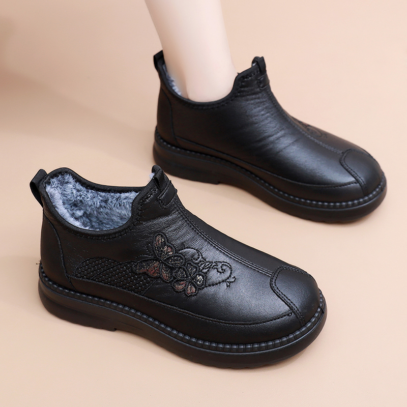 冬季加绒棉鞋女加厚保暖妈妈鞋