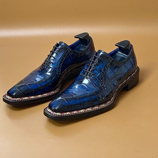 刀锋战士3手工固特异皮鞋挪威缝线擦色鳄鱼皮商务正装系带牛津鞋