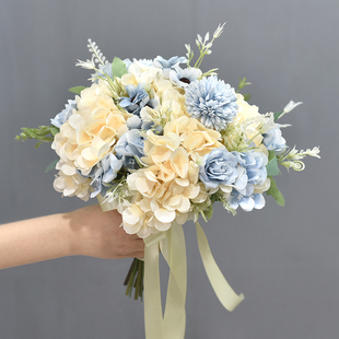 韩式圆形花束新娘手捧花仿真花摆件领证结婚摆设婚房插花拍摄假花