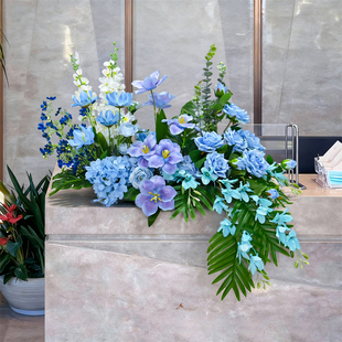 仿真花假花公司前台签到桌商务会议长桌花装饰摆花宴会厅签约桌花