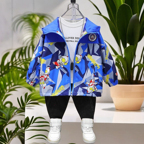 男童外套秋款奥特曼衣服儿童冲锋衣棉衣小童卡通连帽