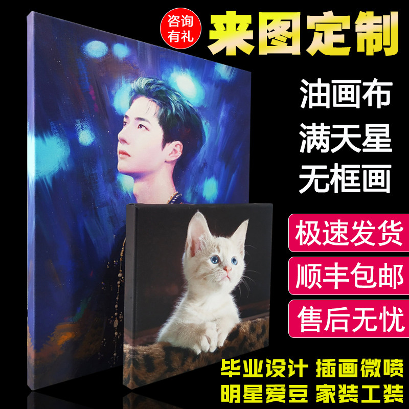 无框画定制满天星照片明星海报挂墙装饰画来图定做油画布打印挂画