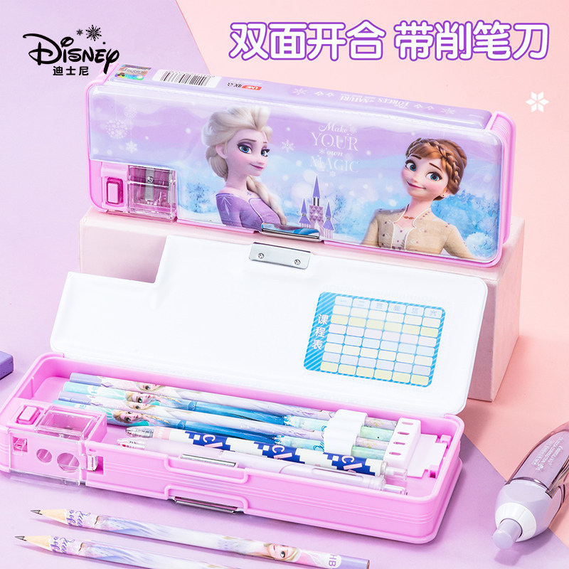 迪士尼联众儿童多功能文具盒一年级女孩双层大容量笔盒创意按键铅笔盒小学生高颜值文具笔袋生日礼物2026新款