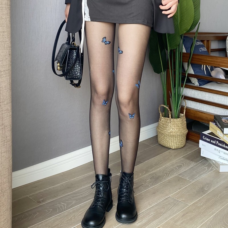 日系春夏超薄款透黑丝袜女提花