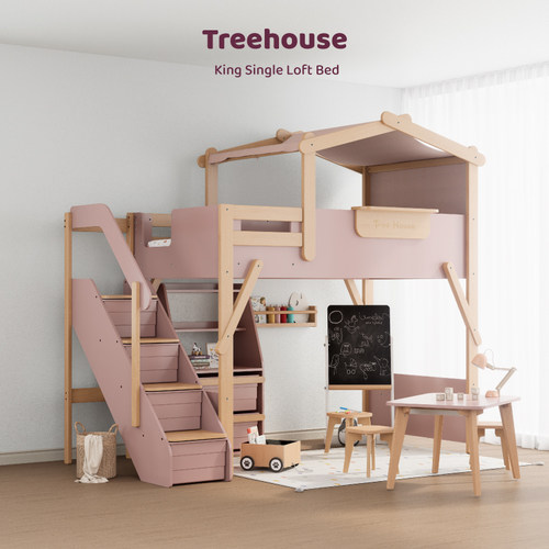 Boori树屋床进口全实木儿童床半高床滑梯床高架衣柜双层床上下铺