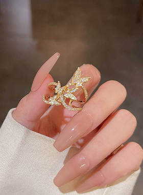 精致微镶蝴蝶戒指女ins冷淡风开