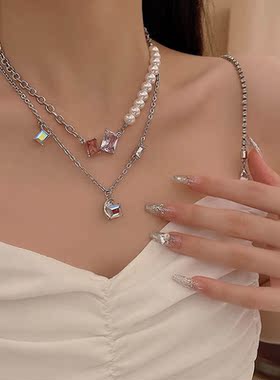 韩国新款双层珍珠项链女ins潮个