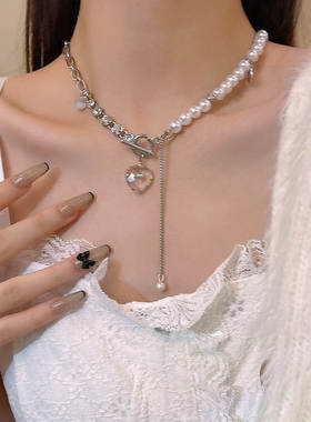 ins潮网红同款拼接珍珠爱心项链