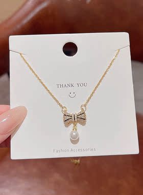 韩国新款甜美小清新蝴蝶结珍珠项