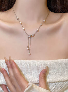 轻奢小众设计感蝴蝶结钛钢项链i