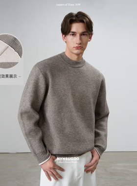 NYHSUGOO/南乙秋冬28支色纺圆领休闲毛衣加厚长袖打底针织衫53993