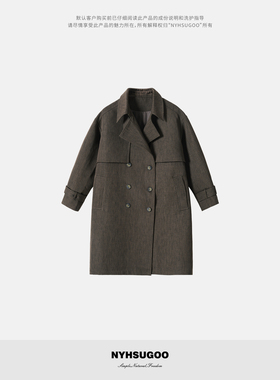 NYHSUGOO/南乙秋季4.0微落肩廓形中长款风衣肌理感3927男士外套