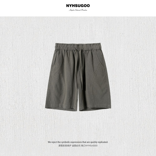 NYHSUGOO/南乙21支280克棉麻莱塞尔纯色抽绳夏季男休闲短裤25313