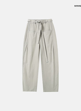 南乙NYHSUGOO 设计款美式纽扣腰带休闲裤夏季宽松直筒长裤子3548