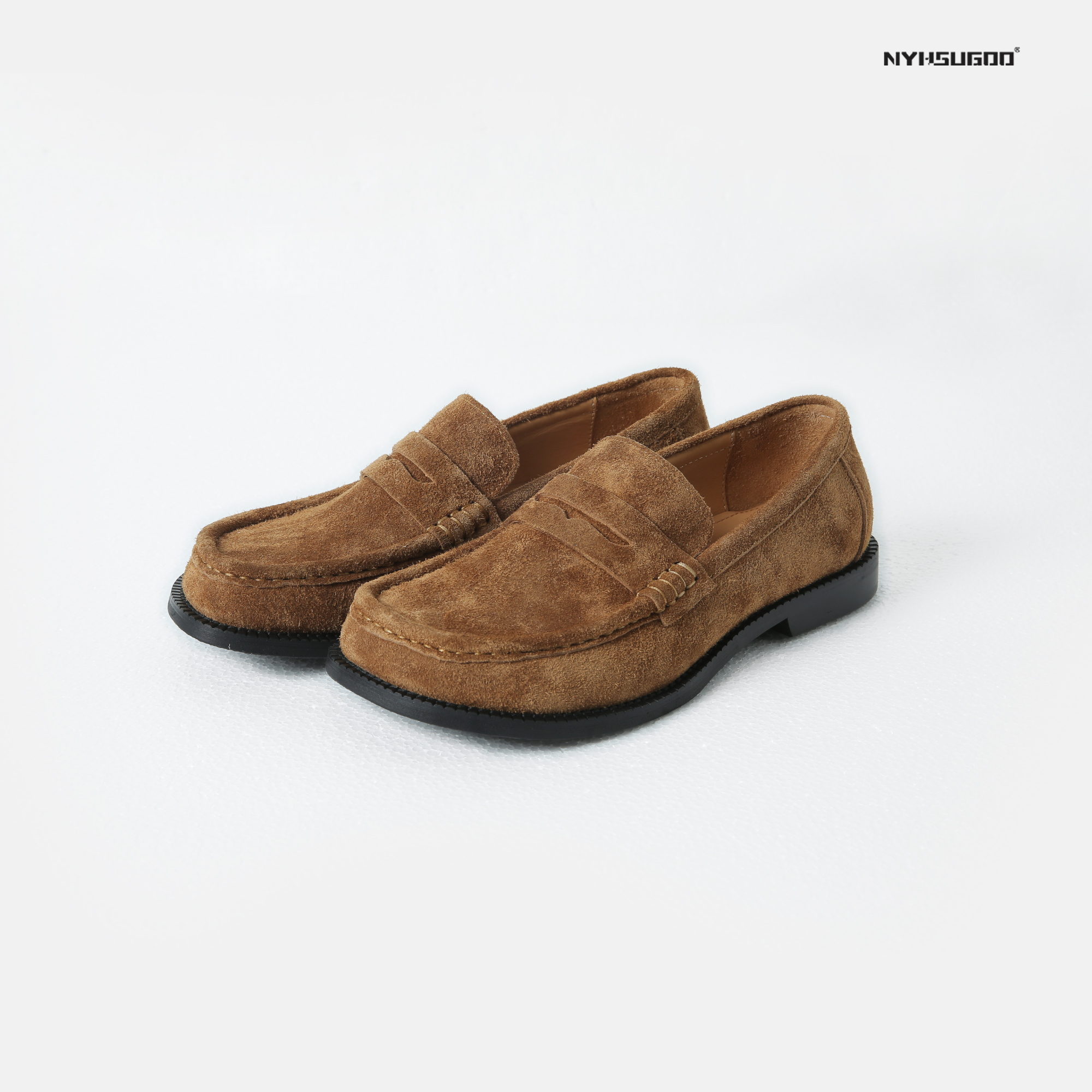 NYHSUGOO/南乙3547复古老钱风乐福鞋男士大头棕色皮鞋翻毛皮男鞋
