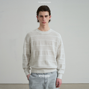 春季 15163男士 南乙100%棉12针平针条纹镂空套头针织衫 NYHSUGOO