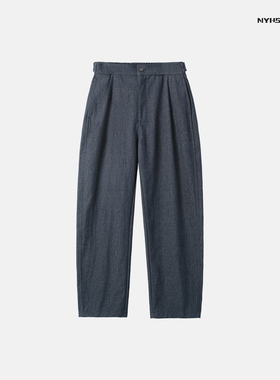 南乙NYHSUGOO 开腰双纽扣休闲裤男士春季蓝色复古直筒长裤子3542