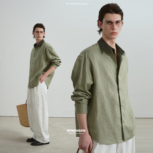 春季 NYHSUGOO 外套15161男士 衬衫 南乙100%亚麻领子可拆假两件款