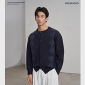 南乙NYHSUGOO秋季 外套3850 提花工艺开衫 复古撞色针织衫 毛衣情侣款