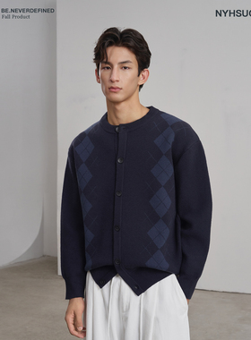 南乙NYHSUGOO秋季复古撞色针织衫毛衣情侣款提花工艺开衫外套3850