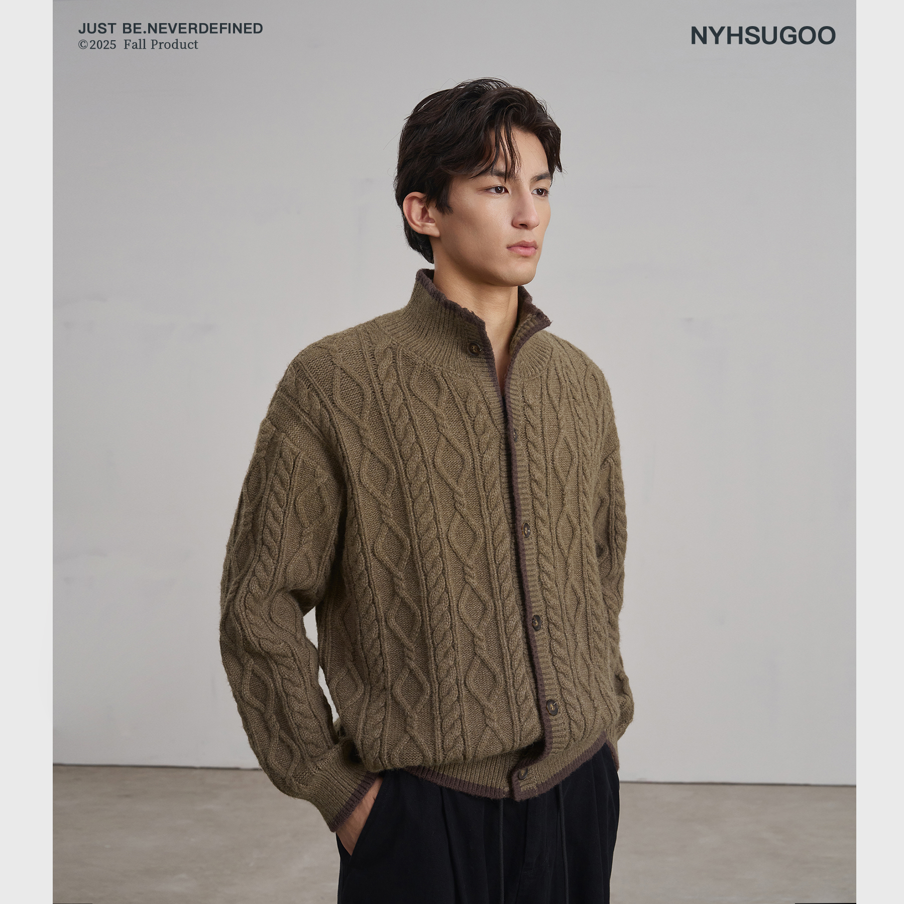 南乙NYHSUGOO 重磅绞花编织开衫毛衣秋季复古撞色针织衫外套3842