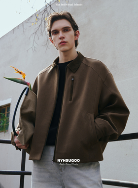 NYHSUGOO/南乙澳毛绵羊毛混纺材质拼接设计夹克15166男士春季
