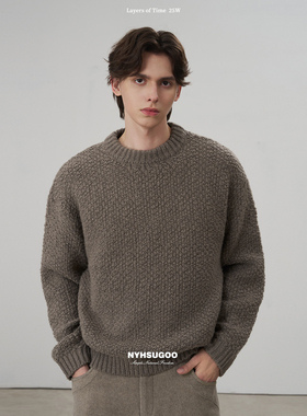 NYHSUGOO/南乙冬季绵羊毛混纺粗纱圆领长袖毛衣3893男士可叠穿