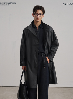 NYHSUGOO/南乙秋季仿皮涂层纸感工艺机车风衣100%棉3917男士外套