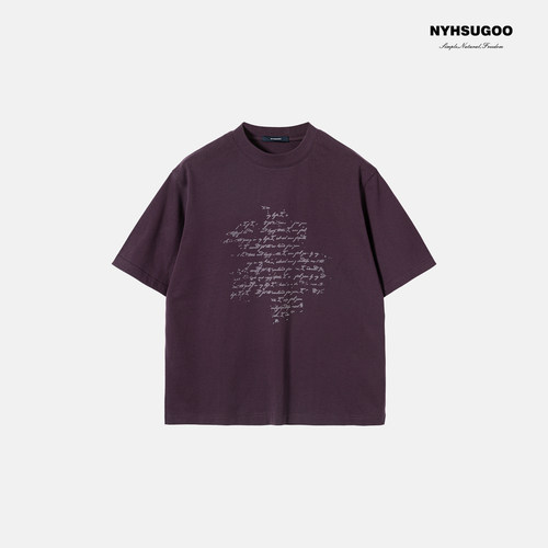 NYHSUGOO/南乙夏季双纱重磅320G纯棉复古印花T恤3795圆领凉感短袖