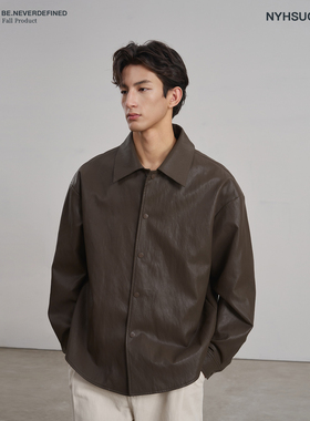 NYHSUGOO/南乙秋季老钱风极简皮衬衫男士长袖翻领3883衬衣外套