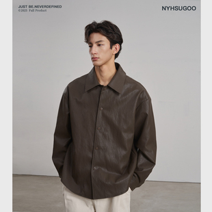 长袖 NYHSUGOO 男士 老钱风极简皮衬衫 翻领3883衬衣外套 南乙秋季