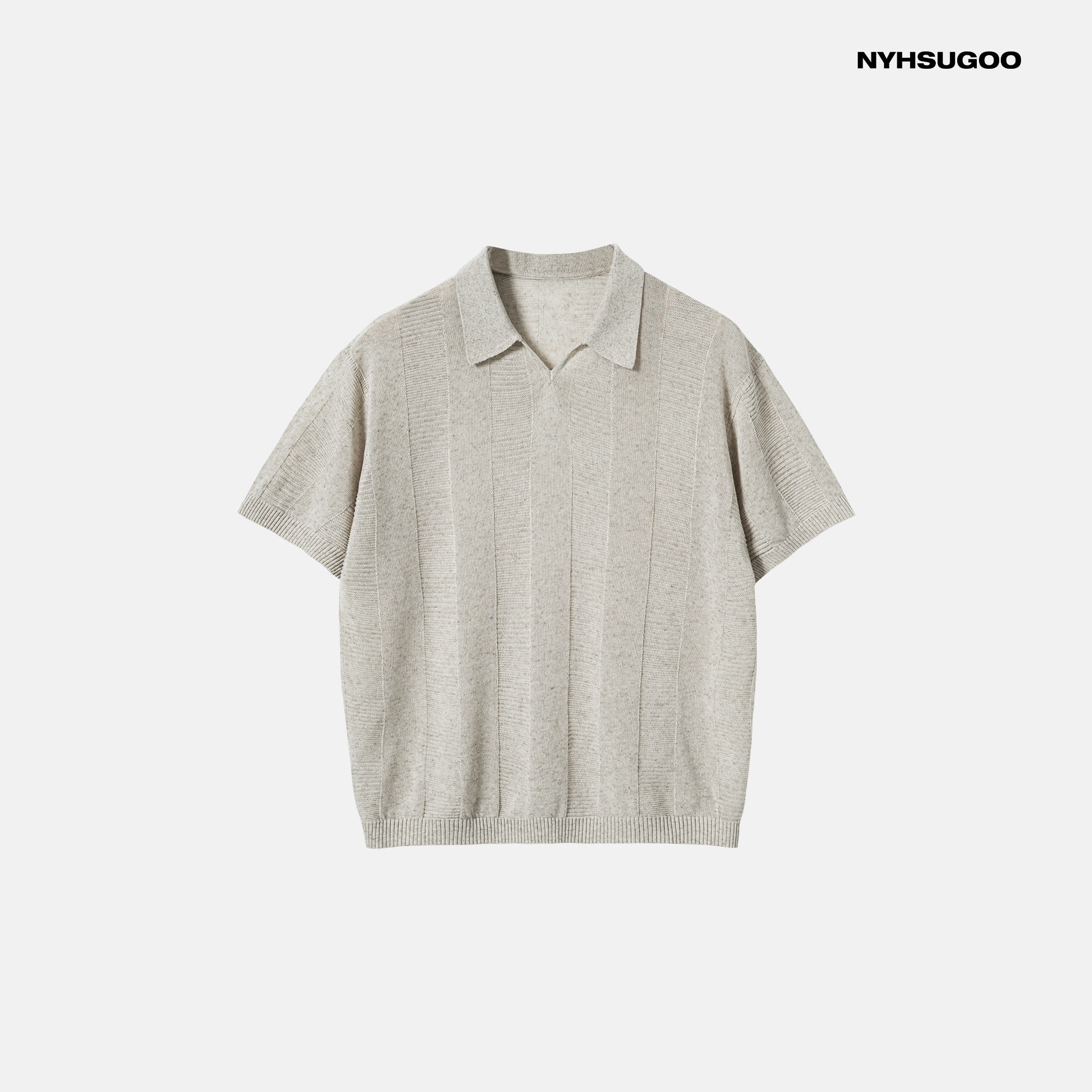南乙NYHSUGOO 14针超细混纺天丝亚麻针织POLO衫夏海鸥领短袖3748