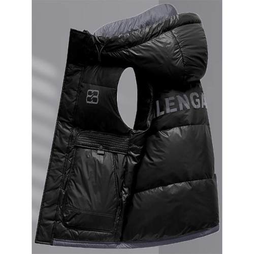 IT ins潮牌羽绒服马甲男士春秋白鸭绒字母印花防风连帽背心外套