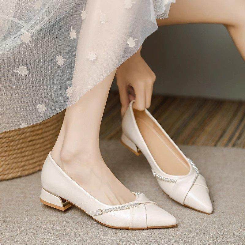 小香风显瘦中跟高跟鞋~2025新款绝美伴娘配裙子浅口粗跟单鞋,女鞋,雨鞋,淘宝优惠券,粉丝福利购,淘宝优惠卷