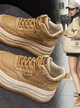 显气质~【LW-Changer~】厚底高帮鞋加绒二棉真皮松糕运动休闲板鞋