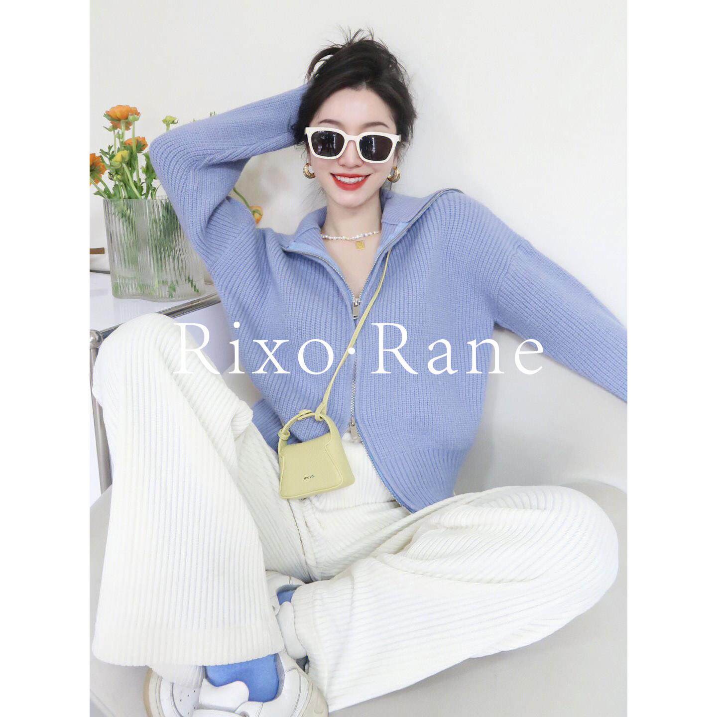法国Rixo Rane 优雅高阶⭐高领拉炼毛衣外套女翻领针织开衫上衣潮