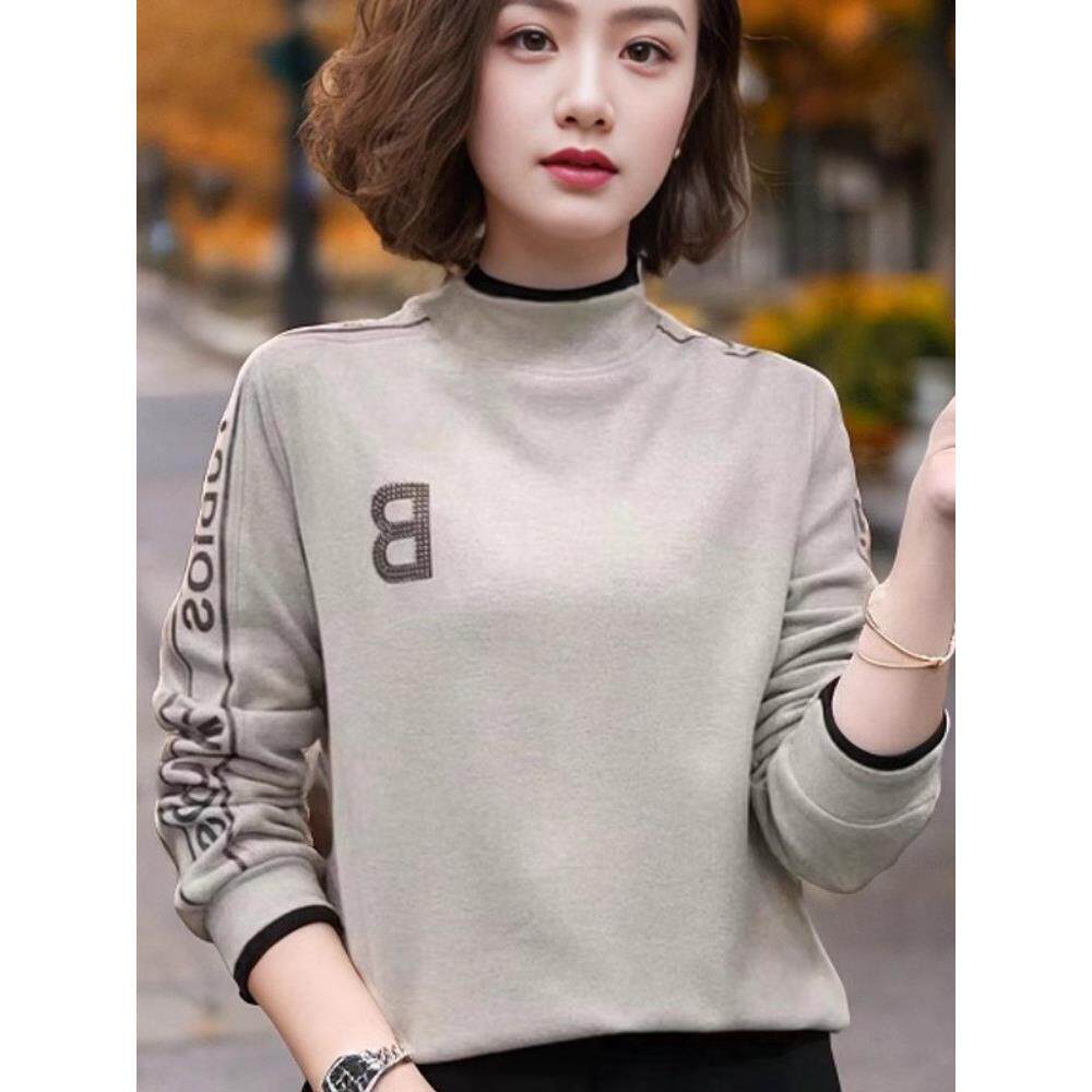 双面德绒半高领打底衫女秋冬季新款内搭保暖加绒加厚洋气长袖上衣