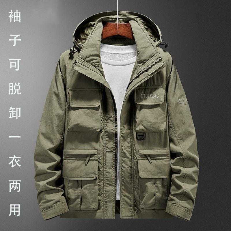 潮牌工装外套男2025春秋新款多口袋冲锋衣加绒大码夹克保暖上衣服