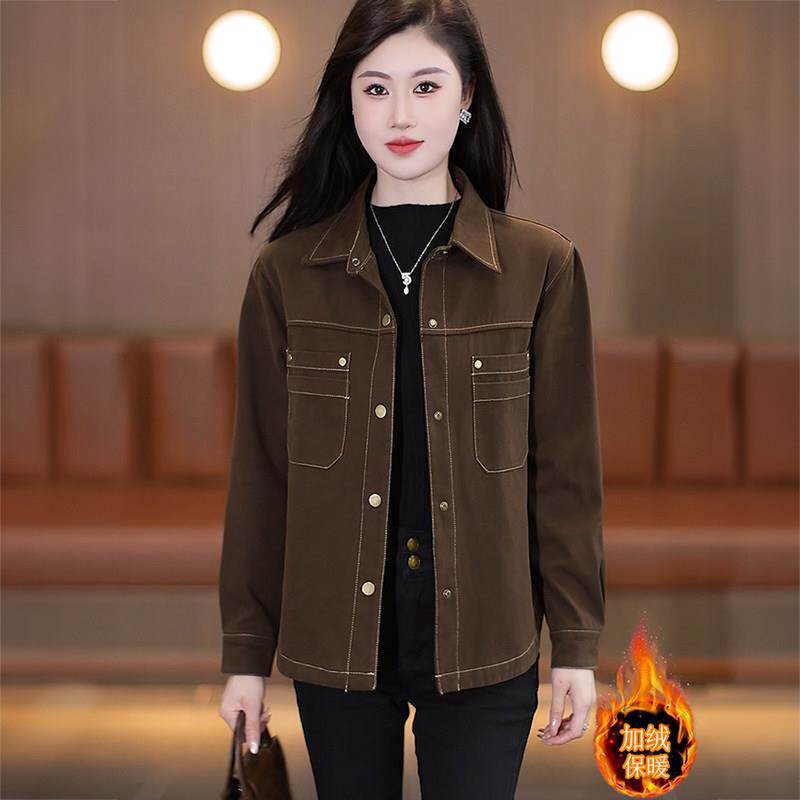 加绒牛仔衬衣短外套女2025秋冬新款韩版洋气宽松显瘦保暖衬衫上衣