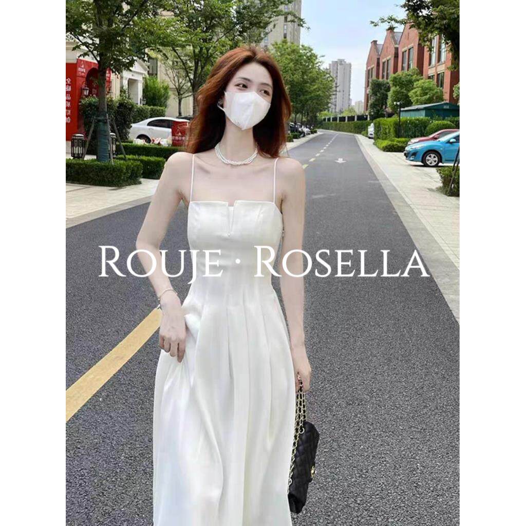 法国Rouje Rosella法式白色吊带连衣裙女高级感气质收腰长裙