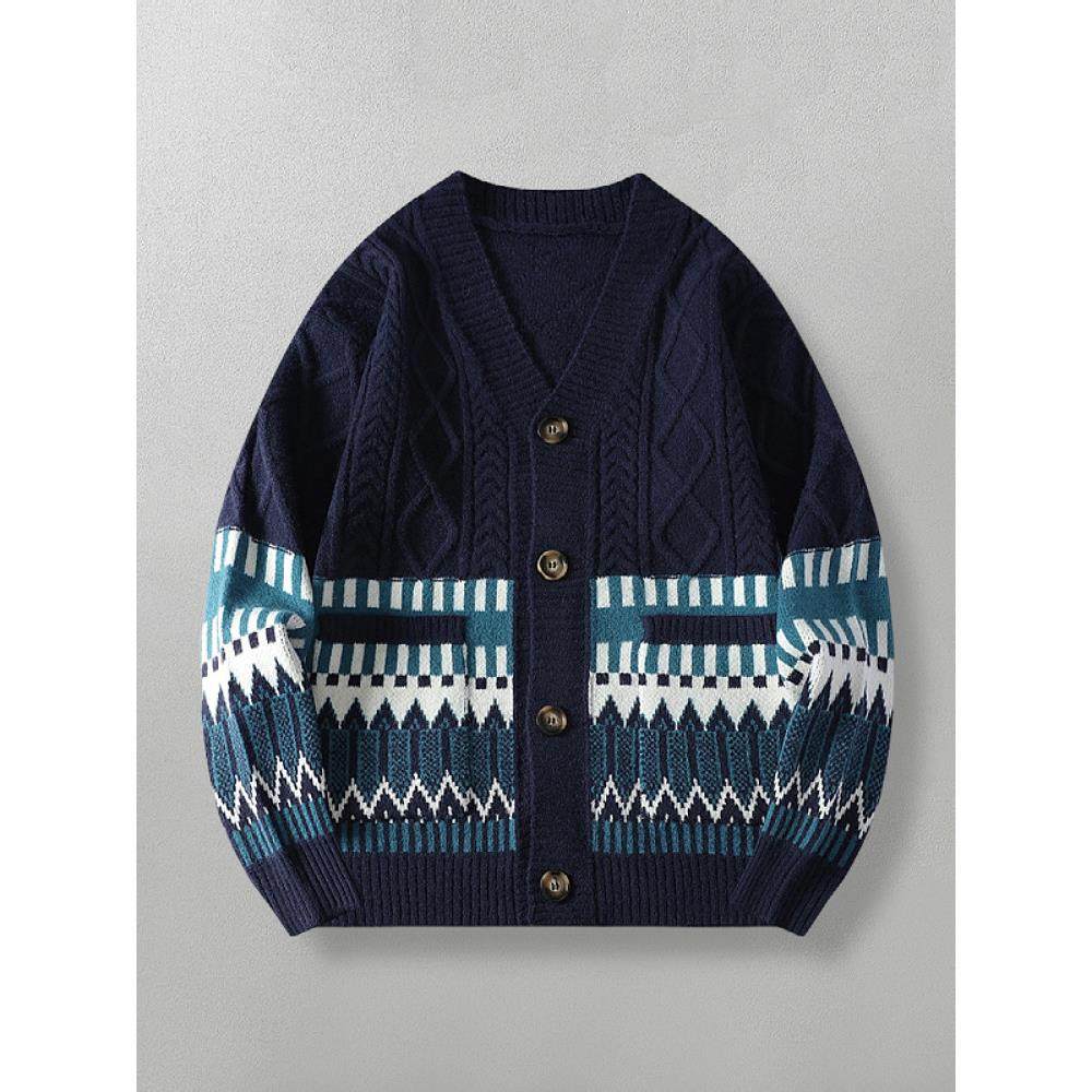 印花拼接！菱形编织！秋季日系覆古花纹拼色针织开衫男毛衣服外套,男装,秀禾服,淘宝优惠券,粉丝福利购,淘宝优惠卷