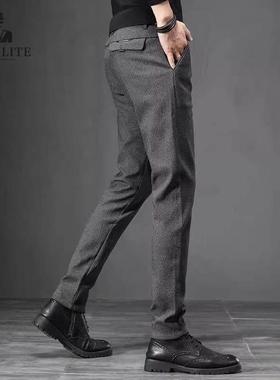 FALVLITE法莱罗易2025春秋款男士黑色休闲裤修身小脚灰色长裤子