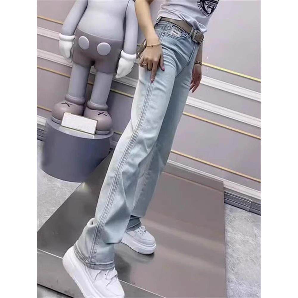浅色直筒牛仔裤女2025秋季新款大码胖mm窄版高腰弹力梨形身材裤子