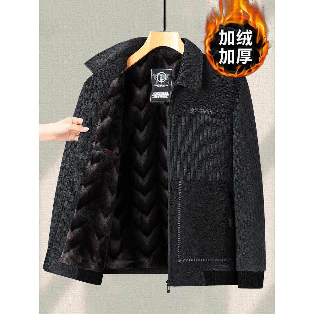 潮牌男士秋冬季灯芯绒夹克加绒加厚保暖棉衣中老年爸爸春秋款外套