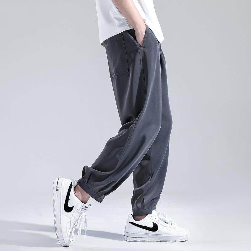 冰丝裤子男夏季薄款宽松直筒小脚九分运动裤男韩版潮流垂感小西裤