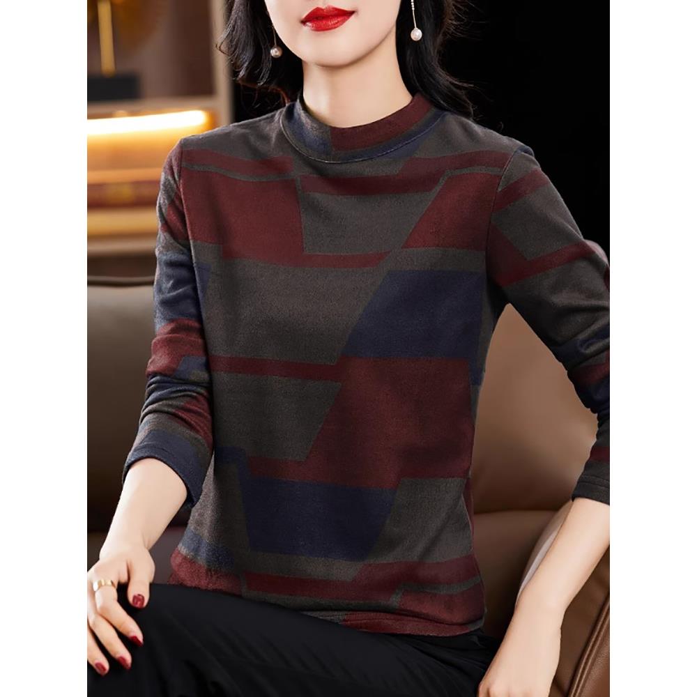 德绒半高领打底衫女秋冬季加绒爆款保暖内搭秋衣中年妈妈长袖t恤