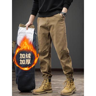 it Afternnaths潮牌美式重磅覆古加绒休闲裤男冬季拼接工装束脚裤