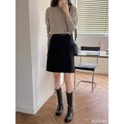 韩国NextMary毛呢直筒中裙半身裙女大码高腰显瘦一步裙a字短裙冬