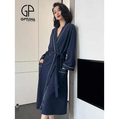 日本GP纯棉情侣睡袍女春秋季睡衣男款长袖四季通用法式浴袍家居服