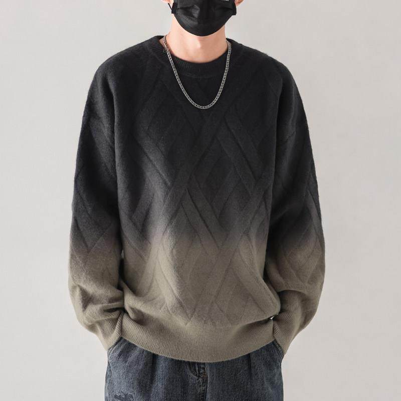 潮牌it neith BIAS秋冬季渐变圆领针织毛衣男宽松外套加厚打底衫,男装,羽绒马甲,淘宝优惠券,粉丝福利购,淘宝优惠卷